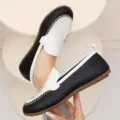 Damen Farbdruck Naht Loafer Freizeit Slipper flache weiche Sohle Mokassins Schuhe Detail - 36 / Schwarz Weiß