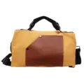 Stylische Canvas Reisetasche mit brauner Ledertasche vorne, ideal für den täglichen Weg zur Arbeit. - Gelb