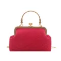 Elegant pink pleated evening bag with gold kiss-lock metal handle and chain strap for women. - 22x6x14cm / Rose Red