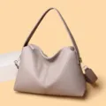 Minimalistisch Damen Umhängetasche große Kapazität Shopper Handtasche eleganter Lederbeutel - Hellgrau