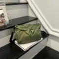 Groene casual canvas schoudertas, minimalistische effen crossbody tas voor dames dagelijks. - Groen