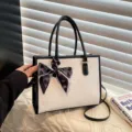 Farbblock Damen Handtasche mode lässige Henkeltasche Umhängetasche mit stilvollem Tuch - Schwarz