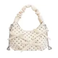 Schicke weiße Kunstleder Umhängetasche mit Polka Dot Muster, süßer Schleife und Kette. - Weiß