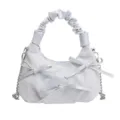 Schicke hellblaue Pünktchen Handtasche mit Schleifen und Kette, trendige Umhängetasche. - Blau
