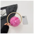 Trendy pink marble spherical evening bag with electroplated gold ring handle for women fashion. - Rose Red