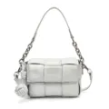 Sac bandoulière élégant en cuir tressé avec chaîne en métal sac à main gris stylé - Bleu