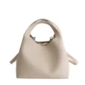 Minimalist beige bucket bag for women, stylish premium leather top handle crossbody handbag - One Size / White
