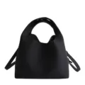 Minimalist black leather bucket bag for women, versatile chic handbag with top handle and strap. - One Size / Black