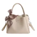 Beigefarbene Handtasche elegante Henkeltasche Damen Freizeit Umhaengetasche mit Schal - Weiß