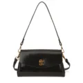 Damen schwarze Umhängetasche Retro Lackoptik Crossover Bag PU Leder kleine Handtasche - Schwarz