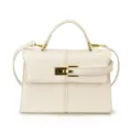 Borsa a tracolla bianca con manico, elegante borsa in pelle minimalista con chiusura dorata. - Taglia L / Bianco