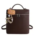 Brauner Leder Damen Rucksack mit süßem Bären Plüsch Anhänger, trendige minimalistische Tasche. - Mit Anhänger / Kaffeebraun