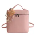 Sac à dos pour femme en cuir rose avec charmant pendentif ours en peluche très mignon - Rose