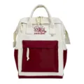 Freizeit Segeltuch Rucksack für Damen, farbblockierte große Schultertasche mit Reißverschlusstasche. - Mit Anhänger / Rot