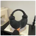 Fashion acrylic knotted handbag with chain strap, chic black crescent shoulder bag. - Black