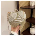 Herzförmige Perlen Strass Abendtasche Goldkette Clutch Handtasche Stilvolle Variante - Gold