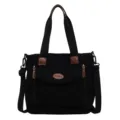 Schwarze Kord Shopper Tasche für Damen, lässige Schultertasche mit braunen Ledergriffen und Fächern. - Schwarz
