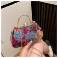 Elegante Vintage Pailletten Abendtasche mit goldenem Metallgriff und Kette für Damen - Orange