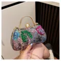 Elegante vintage Pailletten Abendtasche mit Metallgriff und Kette für Damen Party neu - Grün