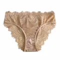 Women's Sexy Lace Panties Breathable Low Waist Floral Underwear Daily Comfort Khaki - S / Gold