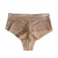 Sexy lace mid-waist women's panties with satin waistband, ultra-thin breathable brief. - S / Bottoms / Gold