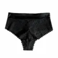Sexy lace mid-waist women's briefs, ultra-thin hollow seamless tummy control black panty - S / Bottoms / Black