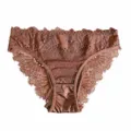 Women sexy lace briefs low-rise sheer floral underwear intimate apparel everyday wear - Caramel color
