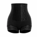 High waist tummy control shapewear panties with elegant lace patchwork for women. - S / Bottoms / Black