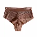 Women's sexy lace mid-waist panties, ultra-thin hollow seamless tummy control brief. - Caramel color