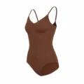 Brown seamless shapewear bodysuit with adjustable straps, tummy control and lifting design. - S / Dresses / Coffee