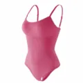 Seamless pink one-piece tummy control shapewear with adjustable straps and open crotch design. - Pink