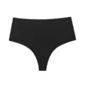 Women's solid color seamless thong underwear, black mid-waist fitness athletic briefs. - S / Bottoms / Black