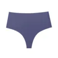 Women's seamless mid-rise thong panties in solid dark purple, comfortable and skin-friendly. - S / Bottoms / Blue Gray