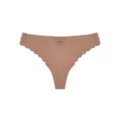 Women seamless thong panties low rise athletic sports T-back ice silk scalloped edge underwear - S / Bottoms / Coffee