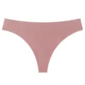 Women's seamless ribbed thong, solid color breathable cotton crotch comfort panties. - S / Bottoms / Dusty Pink