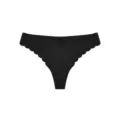 Women's low-waist seamless thong in black, featuring wave edge and cutout detail. - S / Bottoms / Black