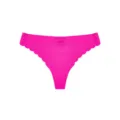 Hot pink seamless thong underwear for women, low rise with scalloped edge and back cutout detail. - S / Bottoms / Rose Red