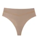 Seamless mid-waist ice silk thong with sexy V-shaped mesh detail, perfect for daily wear. - S / Coffee
