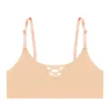 Seamless nude bralette with adjustable straps and front crisscross cutout for daily wear. - S / Tops / Nude