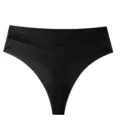 Women seamless black thong mid waist ice silk underwear with V-shape mesh for yoga fitness. - S / Black