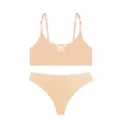 Women seamless ice silk lingerie set, nude strappy bra and low waist thong underwear. - S / Top And Bottom / Nude