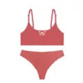 Seamless pink lingerie set, bralette and thong with cross-strap cutout, comfortable everyday wear - S / Top And Bottom / Brick Red