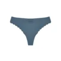 Women low-waist seamless thong with scalloped edge and cross cut-out design, ice silk, grey. - S / Bottoms / Blue Gray