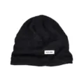 Schwarze Woll-Slouchy-Mütze für Damen, warme Winter-Strickmütze mit weißem Markenetikett. - L (56-62cm) / Schwarz