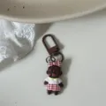 Funny black doll keychain with red plaid bow and skirt cute metal bag pendant accessory - Red Bow