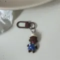 Quirky cute doll keychain bag pendant, stylish trendy cartoon accessory for women and girls. - Blue Overalls