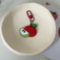 Cute apple shape keychain, red and green sliced fruit pendant, sweet dopamine bag charm decor. - Apple