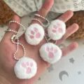 Schattige pluche kattenpoot sleutelhanger en tas hanger, zachte roze pluizige accessoire. - Kattenpoot Sleutelhanger / Wit Roze