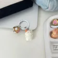Cute cartoon cat keychain with bell, kawaii bag pendant accessory for students and couples. - Orange White Cat