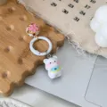 Cute 3D bear bell keychain cartoon bag pendant stylish accessory for your daily use. - White